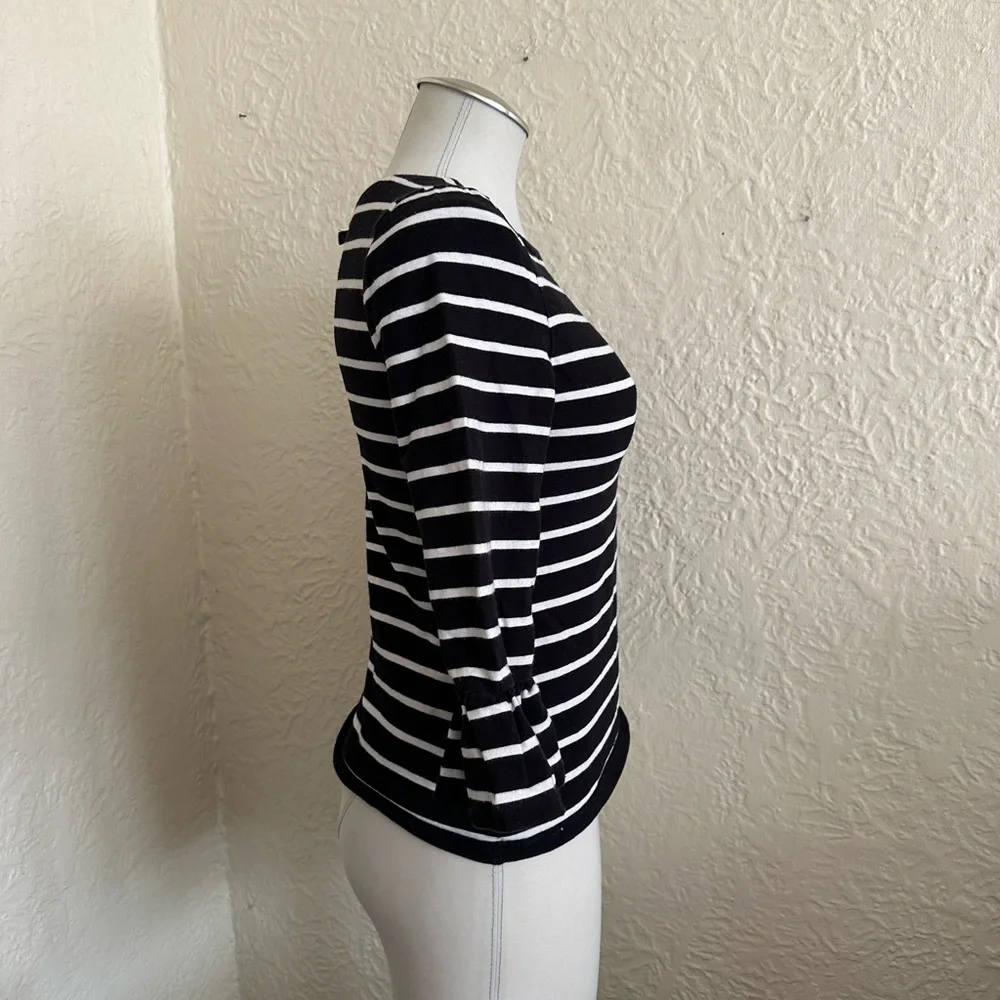 Kate Spade Broome Street Black White Stripe Three Quarter Bell Sleeves Top Small